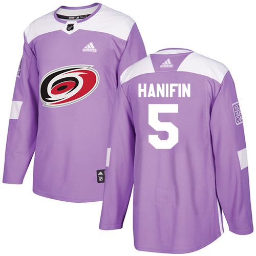 Men's Adidas Carolina Hurricanes #5 Noah Hanifin Authentic Purple Fights Cancer Practice NHL Jersey