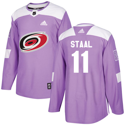 Men's Adidas Carolina Hurricanes #11 Jordan Staal Authentic Purple Fights Cancer Practice NHL Jersey