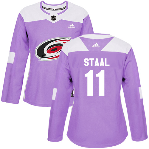 Women's Adidas Carolina Hurricanes #11 Jordan Staal Authentic Purple Fights Cancer Practice NHL Jersey