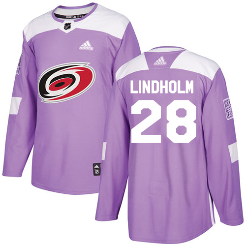 Youth Adidas Carolina Hurricanes #28 Elias Lindholm Authentic Purple Fights Cancer Practice NHL Jersey