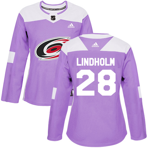Women's Adidas Carolina Hurricanes #28 Elias Lindholm Authentic Purple Fights Cancer Practice NHL Jersey