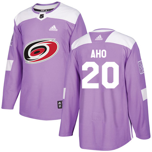 Men's Adidas Carolina Hurricanes #20 Sebastian Aho Authentic Purple Fights Cancer Practice NHL Jersey