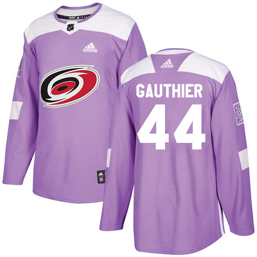 Men's Adidas Carolina Hurricanes #44 Julien Gauthier Authentic Purple Fights Cancer Practice NHL Jersey