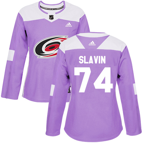 Women's Adidas Carolina Hurricanes #74 Jaccob Slavin Authentic Purple Fights Cancer Practice NHL Jersey