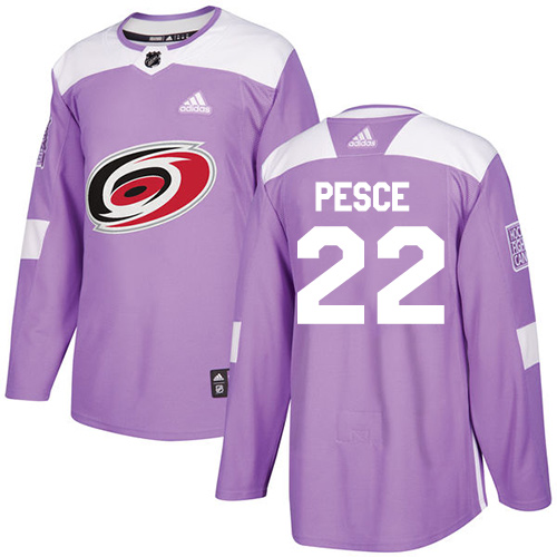 Youth Adidas Carolina Hurricanes #22 Brett Pesce Authentic Purple Fights Cancer Practice NHL Jersey