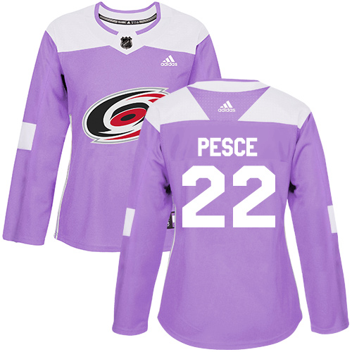 Women's Adidas Carolina Hurricanes #22 Brett Pesce Authentic Purple Fights Cancer Practice NHL Jersey