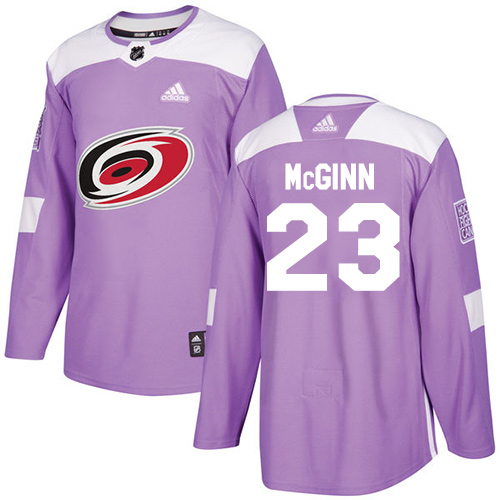 Men's Adidas Carolina Hurricanes #23 Brock McGinn Authentic Purple Fights Cancer Practice NHL Jersey