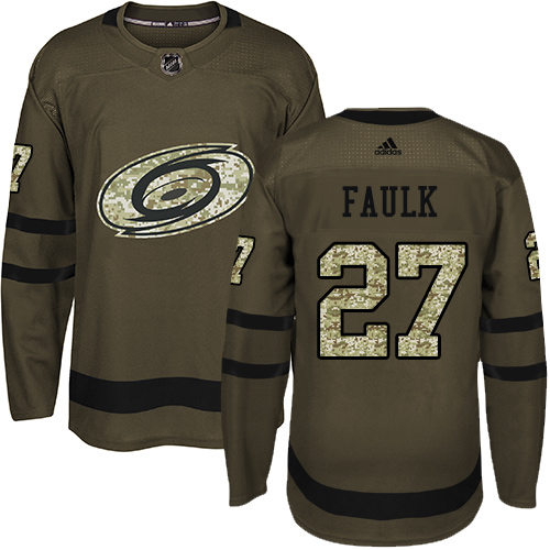 Men's Adidas Carolina Hurricanes #27 Justin Faulk Authentic Green Salute to Service NHL Jersey