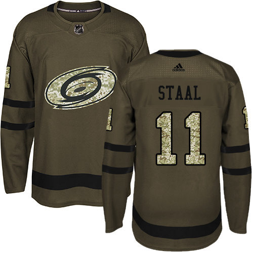 Men's Adidas Carolina Hurricanes #11 Jordan Staal Authentic Green Salute to Service NHL Jersey