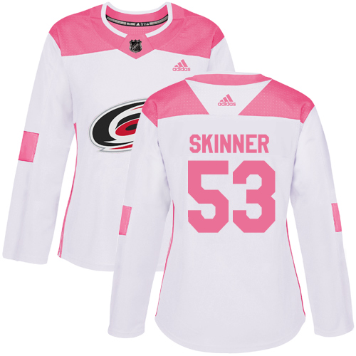 Women's Adidas Carolina Hurricanes #53 Jeff Skinner Authentic White/Pink Fashion NHL Jersey