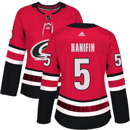 Women's Adidas Carolina Hurricanes #5 Noah Hanifin Authentic Red Home NHL Jersey