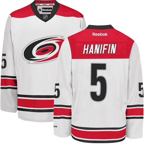 Women's Reebok Carolina Hurricanes #5 Noah Hanifin Authentic White Away NHL Jersey