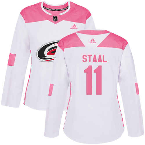 Women's Adidas Carolina Hurricanes #11 Jordan Staal Authentic White/Pink Fashion NHL Jersey