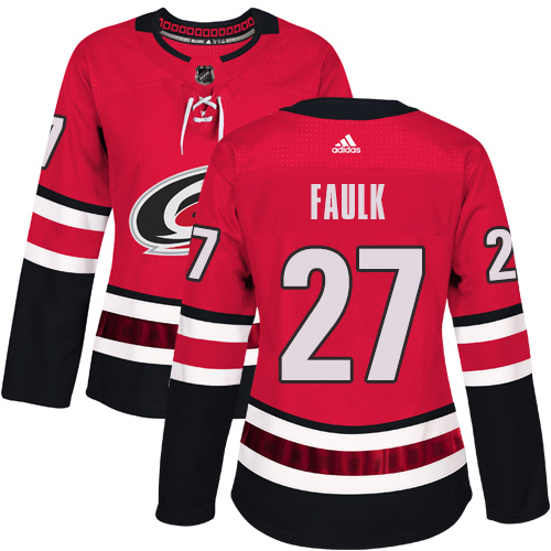 Women's Adidas Carolina Hurricanes #27 Justin Faulk Authentic Red Home NHL Jersey