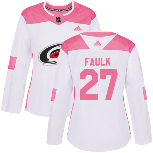 Women's Adidas Carolina Hurricanes #27 Justin Faulk Authentic White/Pink Fashion NHL Jersey