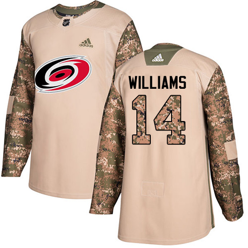 Youth Adidas Carolina Hurricanes #14 Justin Williams Authentic Camo Veterans Day Practice NHL Jersey