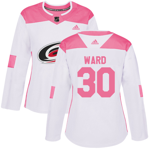 Women's Adidas Carolina Hurricanes #30 Cam Ward Authentic White/Pink Fashion NHL Jersey