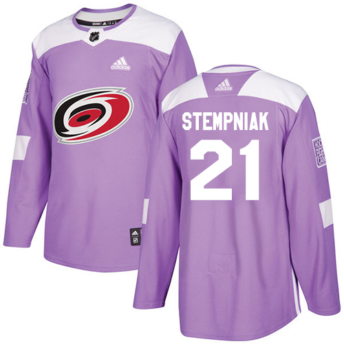 Men's Adidas Carolina Hurricanes #21 Lee Stempniak Authentic Purple Fights Cancer Practice NHL Jersey