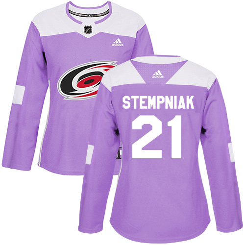 Women's Adidas Carolina Hurricanes #21 Lee Stempniak Authentic Purple Fights Cancer Practice NHL Jersey