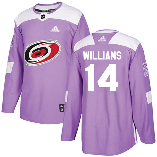 Youth Adidas Carolina Hurricanes #14 Justin Williams Authentic Purple Fights Cancer Practice NHL Jersey