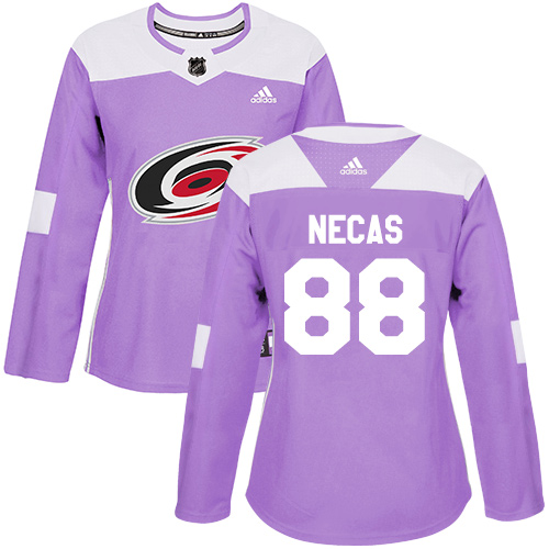 Women's Adidas Carolina Hurricanes #88 Martin Necas Authentic Purple Fights Cancer Practice NHL Jersey