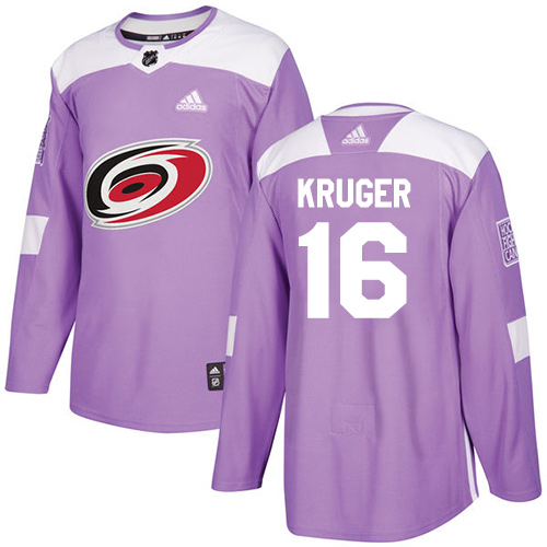 Men's Adidas Carolina Hurricanes #16 Marcus Kruger Authentic Purple Fights Cancer Practice NHL Jersey