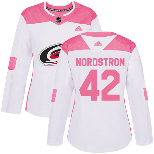 Women's Adidas Carolina Hurricanes #42 Joakim Nordstrom Authentic White/Pink Fashion NHL Jersey