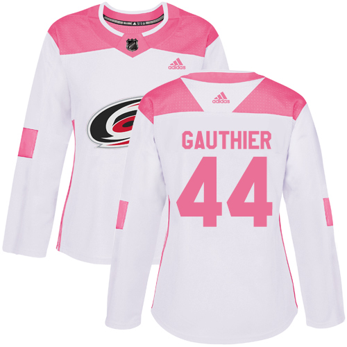 Women's Adidas Carolina Hurricanes #44 Julien Gauthier Authentic White/Pink Fashion NHL Jersey