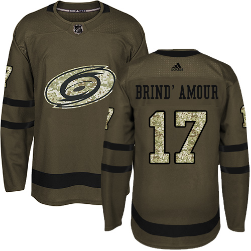 Men's Adidas Carolina Hurricanes #17 Rod Brind'Amour Authentic Green Salute to Service NHL Jersey