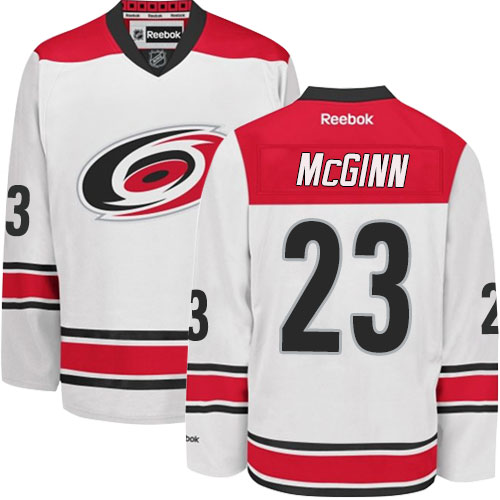 Men's Reebok Carolina Hurricanes #23 Brock McGinn Authentic White Away NHL Jersey