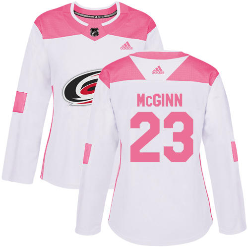 Women's Adidas Carolina Hurricanes #23 Brock McGinn Authentic White/Pink Fashion NHL Jersey