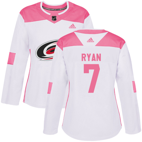 Women's Adidas Carolina Hurricanes #7 Derek Ryan Authentic White/Pink Fashion NHL Jersey