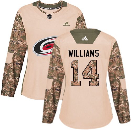 Women's Adidas Carolina Hurricanes #14 Justin Williams Authentic Camo Veterans Day Practice NHL Jersey