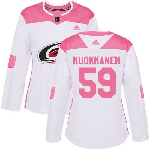 Women's Adidas Carolina Hurricanes #59 Janne Kuokkanen Authentic White/Pink Fashion NHL Jersey