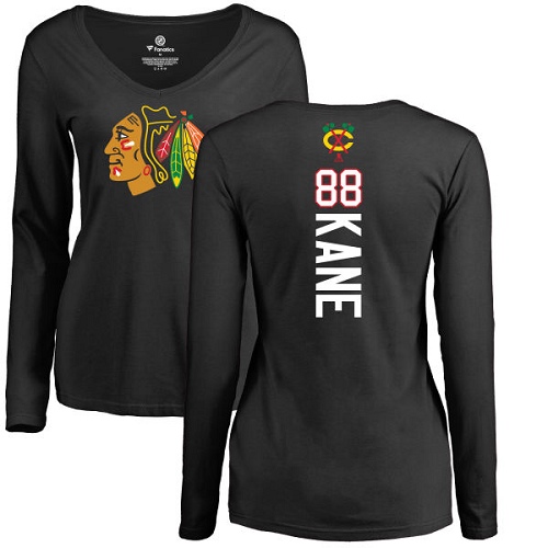 NHL Women's Adidas Chicago Blackhawks #88 Patrick Kane Black Backer Long Sleeve T-Shirt