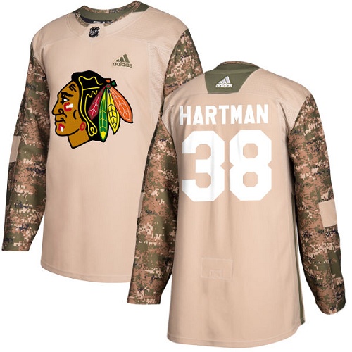 Men's Adidas Chicago Blackhawks #38 Ryan Hartman Authentic Camo Veterans Day Practice NHL Jersey