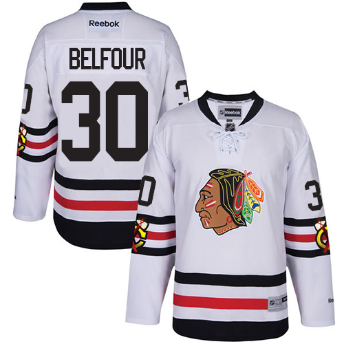 Men's Reebok Chicago Blackhawks #30 ED Belfour Premier White 2017 Winter Classic NHL Jersey
