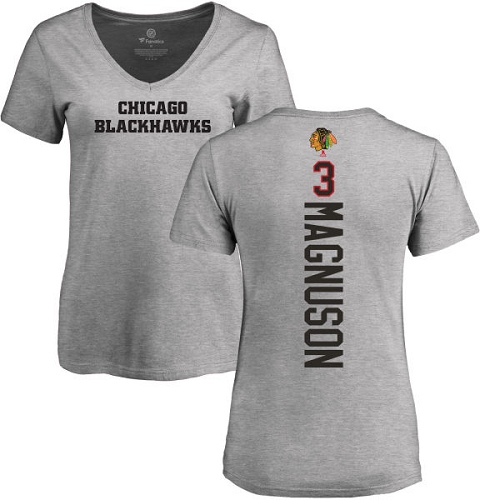 NHL Women's Adidas Chicago Blackhawks #3 Keith Magnuson Ash Backer T-Shirt