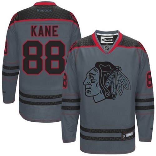 Men's Reebok Chicago Blackhawks #88 Patrick Kane Premier Charcoal Cross Check Fashion NHL Jersey