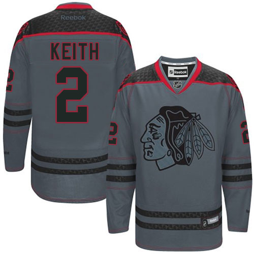 Men's Reebok Chicago Blackhawks #2 Duncan Keith Authentic Charcoal Cross Check Fashion NHL Jersey