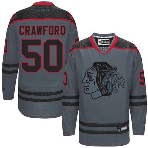 Men's Reebok Chicago Blackhawks #50 Corey Crawford Premier Charcoal Cross Check Fashion NHL Jersey