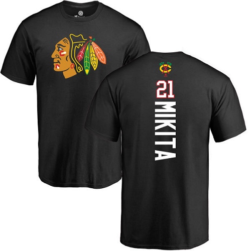 NHL Adidas Chicago Blackhawks #21 Stan Mikita Black Backer T-Shirt