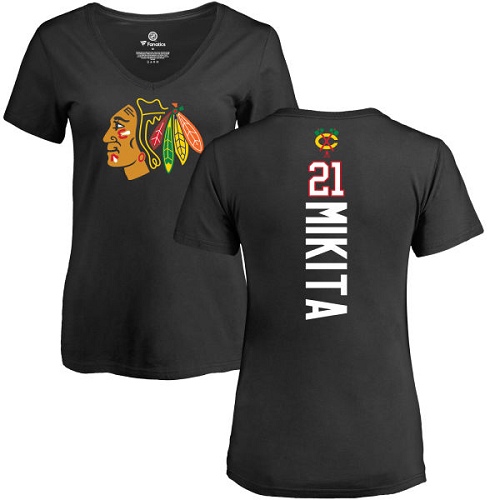 NHL Women's Adidas Chicago Blackhawks #21 Stan Mikita Black Backer T-Shirt