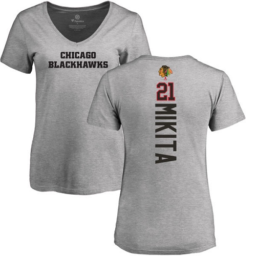 NHL Women's Adidas Chicago Blackhawks #21 Stan Mikita Ash Backer T-Shirt