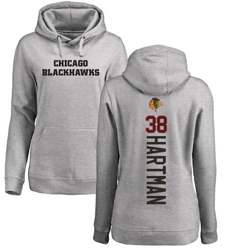 NHL Women's Adidas Chicago Blackhawks #38 Ryan Hartman Ash Backer Pullover Hoodie