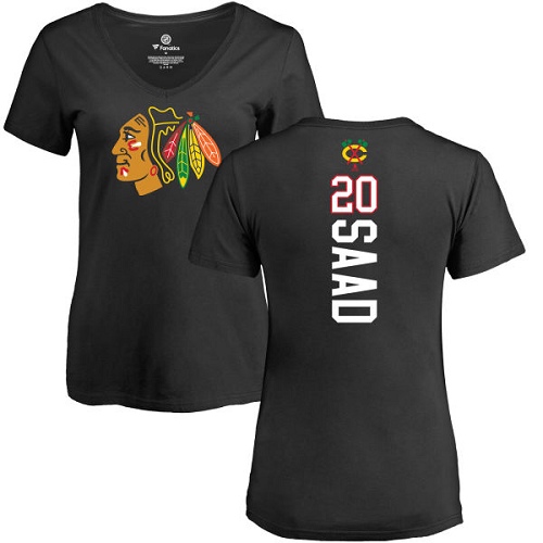 NHL Women's Adidas Chicago Blackhawks #20 Brandon Saad Black Backer T-Shirt