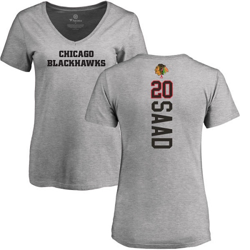 NHL Women's Adidas Chicago Blackhawks #20 Brandon Saad Ash Backer T-Shirt