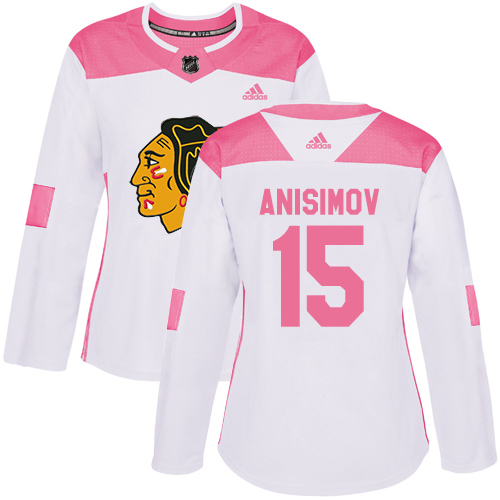 Women's Adidas Chicago Blackhawks #15 Artem Anisimov Authentic White/Pink Fashion NHL Jersey