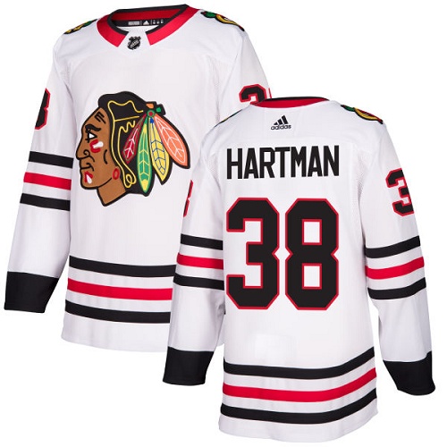 Women's Adidas Chicago Blackhawks #38 Ryan Hartman Authentic White Away NHL Jersey