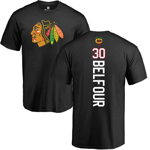 NHL Adidas Chicago Blackhawks #30 ED Belfour Black Backer T-Shirt